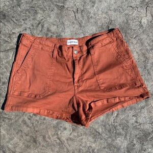 Rust Orange Cotton Utility Jean Shorts Studio Blue